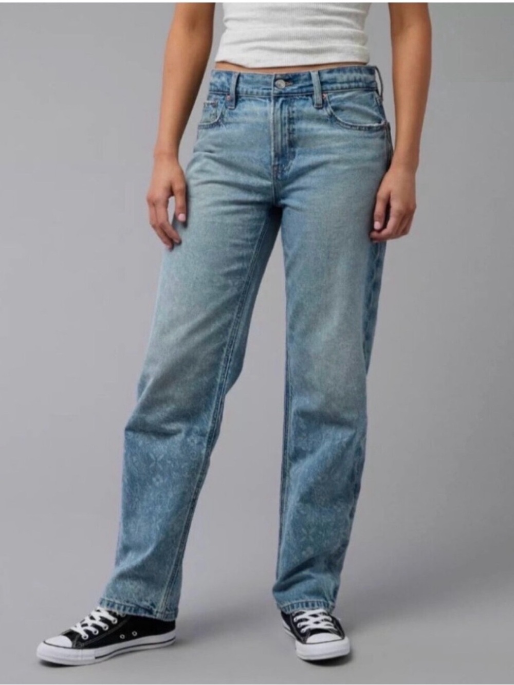 American Eagle Strigid Ex-Boyfriend High Rise Straight Jeans Size 2 Regular blue